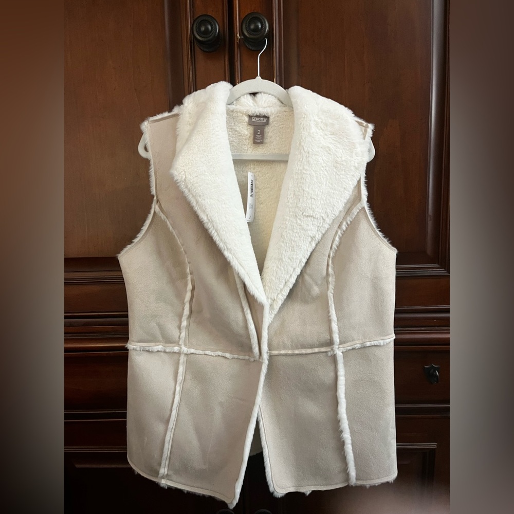 Chicos Swede like vest. Winter white Very soft Never worn. Chicos size 2